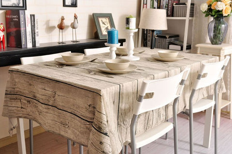 Vintage Wood Grain fabric Table Cloth, Linen Cotton Fabric Table Cover, Tablecloth Fabric-Silvia Home Craft