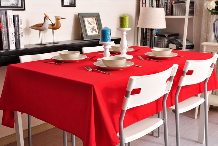 Red Tablecloth, Rustic Home Decor , Pure Cotton Tablecloth, Table Cover-Silvia Home Craft