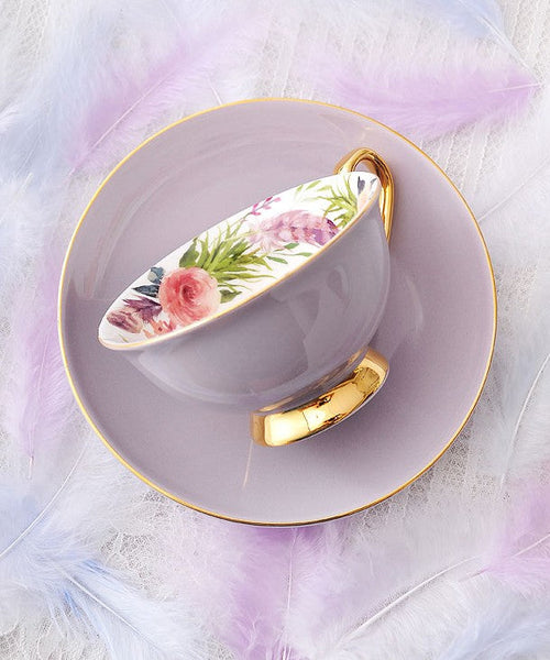 Royal Bone China Porcelain Tea Cup Set, Elegant Flower Pattern Ceramic Coffee Cups, Beautiful British Tea Cups, Unique Afternoon Tea Cups and Saucers in Gift Box-Silvia Home Craft
