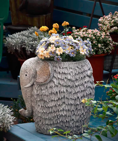 Elephant Flower Pot, Modern Animal Statue for Garden Ornaments, Large Elephant Flowerpot, Resin Statue for Garden, Villa Outdoor Decor Gardening Ideas-Silvia Home Craft