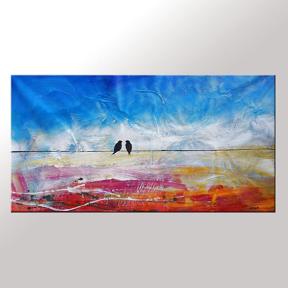 Modern Art, Abstract Art, Contemporary Wall Art, Love Birds Painting, Art for Sale, Abstract Art Painting, Dining Room Wall Art, Wedding Gift-Silvia Home Craft