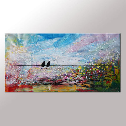 Love Birds Painting, Art for Sale, Abstract Wall Art, Modern Art, Contemporary Painting, Abstract Painting, Bedroom Wall Art, Canvas Art Painting-Silvia Home Craft