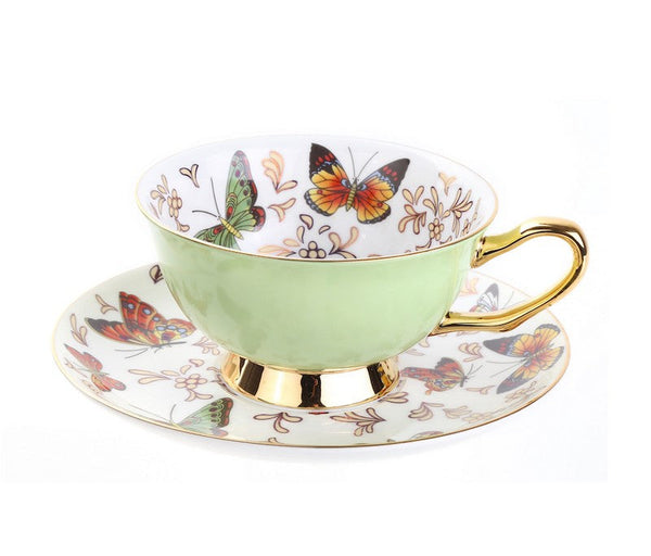 Creative Butterfly Ceramic Coffee Cups, Unique Butterfly Coffee Cups and Saucers, Beautiful British Tea Cups, Creative Bone China Porcelain Tea Cup Set-Silvia Home Craft