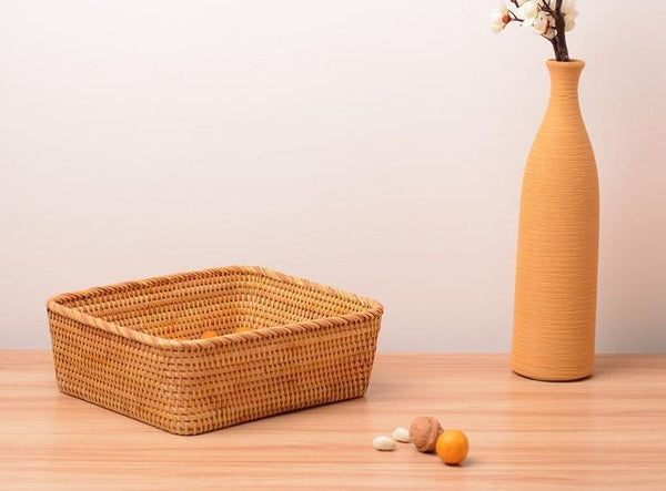 Rectangular Storage Baskets for Pantry, Small Rattan Kitchen Storage Basket, Storage Baskets for Shelves, Woven Storage Baksets-Silvia Home Craft