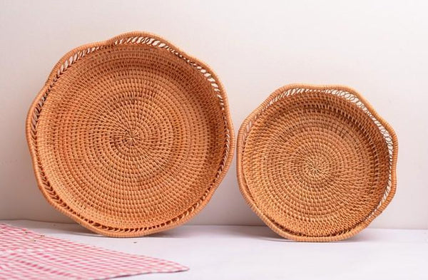 Rattan Storage Basket, Fruit Basket, Woven Round Storage Basket, Kitchen Storage Baskets, Storage Basket for Dining Room-Silvia Home Craft