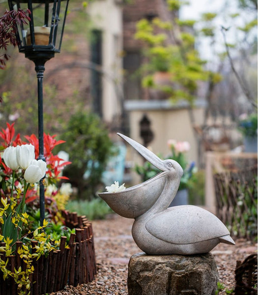 Pelican Statue for Garden, Beautiful Cute Animal Statues, Large Garden Courtyard Ornaments, Unique Modern Garden Bird Sculptures, Creative Villa Outdoor Decor Gardening Ideas-Silvia Home Craft