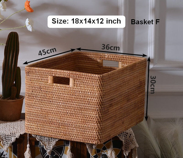 Woven Rattan Storage Baskets for Kitchen, Rectangular Storage Basket, Wicker Storage Basket for Clothes, Storage Baskets for Bathroom, Kitchen Storage Basket-Silvia Home Craft