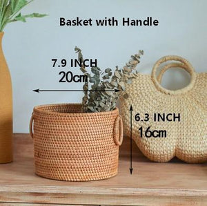 Small Rattan Storage Basket, Round Storage Basket, Woven Storage Basket, Kitchen Storage Baskets-Silvia Home Craft