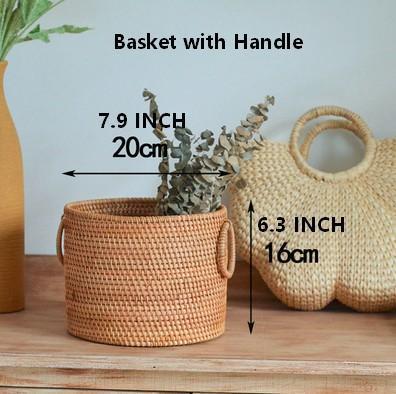 Small Rattan Storage Basket, Round Storage Basket, Woven Storage Basket, Kitchen Storage Baskets-Silvia Home Craft