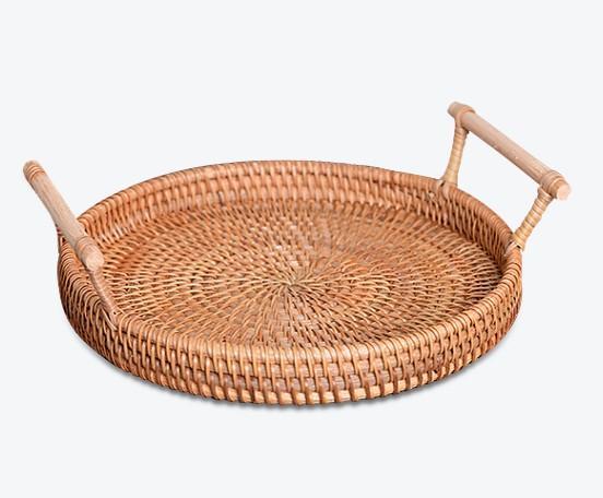 Small Rattan Storage Basket, Fruit Basket, Round Storage Basket with Handle, Kitchen Storage Baskets, Woven Storage Baskets-Silvia Home Craft