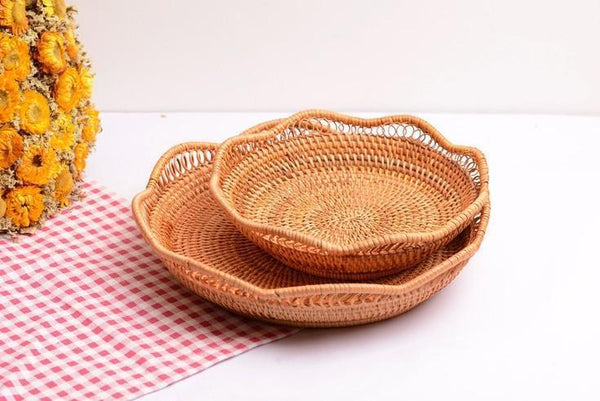 Woven Rattan Basket, Fruit Storage Basket, Woven Round Storage Basket, Storage Baskets for Kitchen-Silvia Home Craft