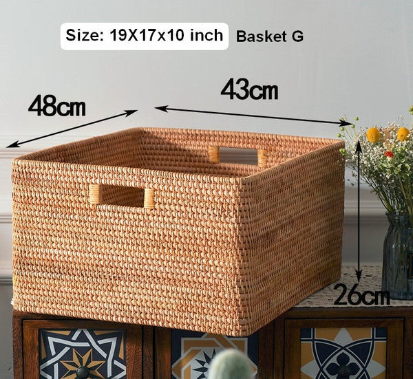 Storage Baskets for Kitchen, Woven Rattan Rectangular Storage Baskets, Wicker Storage Basket for Clothes, Storage Baskets for Bathroom, Storage Baskets for Toys-Silvia Home Craft