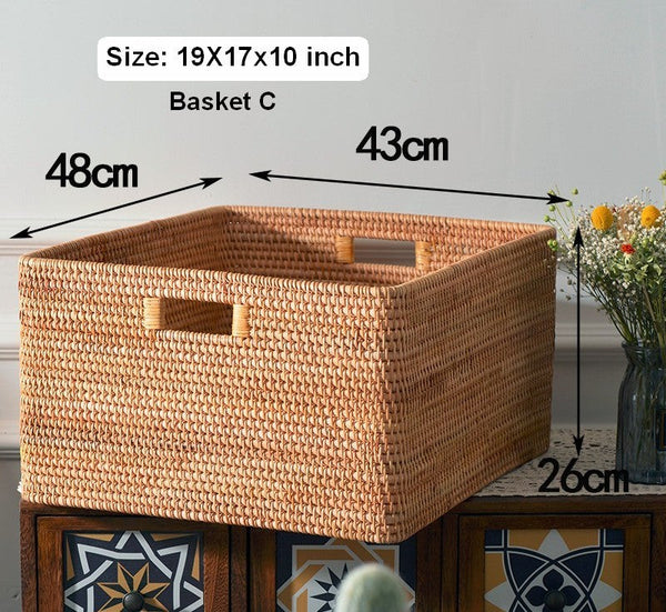Oversized Rattan Storage Basket, Extra Large Rectangular Storage Basket for Clothes, Storage Baskets for Bathroom, Bedroom Storage Baskets-Silvia Home Craft