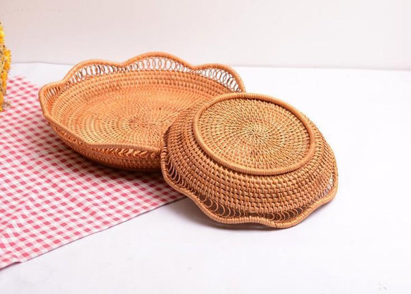 Woven Rattan Basket, Fruit Storage Basket, Woven Round Storage Basket, Storage Baskets for Kitchen-Silvia Home Craft