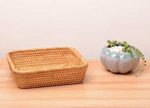 Rectangular Storage Baskets for Pantry, Small Rattan Kitchen Storage Basket, Storage Baskets for Shelves, Woven Storage Baksets-Silvia Home Craft