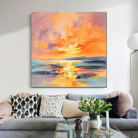Abstract Landscape Painting, Sunrise Painting, Large Landscape Painting for Living Room, Hand Painted Art, Bedroom Wall Art Ideas, Modern Paintings for Dining Room-Silvia Home Craft