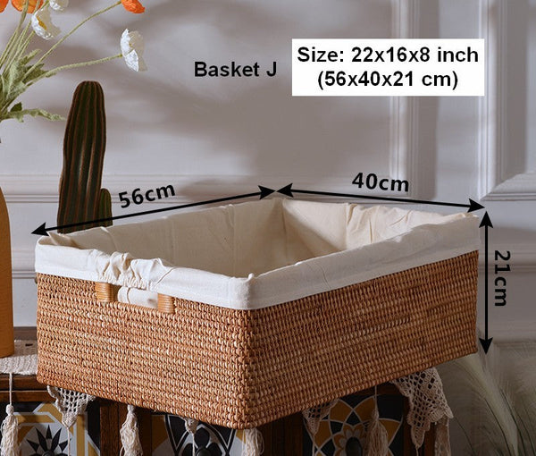 Rectangular Storage Basket with Lid, Rattan Basket, Storage Basket for Shelves, Storage Baskets for Bathroom, Bedroom Storage Baskets-Silvia Home Craft