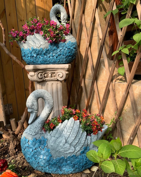 Large Swan Statue for Garden, Swan Flower Pot, Animal Statue for Garden Courtyard Ornament, Villa Outdoor Decor Gardening Ideas-Silvia Home Craft