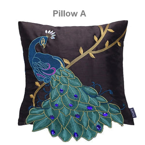 Decorative Pillows for Couch, Beautiful Decorative Throw Pillows, Embroider Peacock Cotton and linen Pillow Cover, Decorative Sofa Pillows-Silvia Home Craft