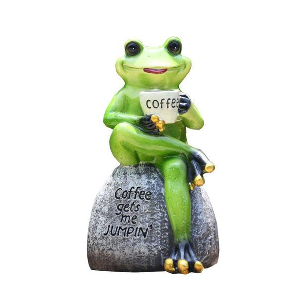 Frog Drinking Coffee Statue for Garden, Animal Statue for Garden Courtyard Ornament, Villa Outdoor Decor Gardening Ideas-Silvia Home Craft