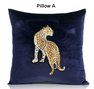 Modern Sofa Pillows, Contemporary Throw Pillows, Cheetah Decorative Throw Pillows, Blue Decorative Pillows for Living Room-Silvia Home Craft