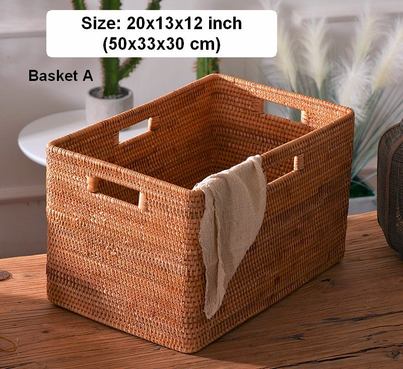 Rectangular Storage Basket, Storage Baskets for Bedroom, Large Laundry Storage Basket for Clothes, Rattan Baskets, Storage Baskets for Shelves-Silvia Home Craft