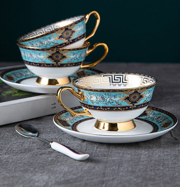 Unique Tea Cup and Saucer in Gift Box, Elegant British Ceramic Coffee Cups, Bone China Porcelain Tea Cup Set for Office-Silvia Home Craft