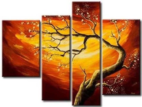 Tree of Life Painting, 4 Piece Canvas Art, Tree Paintings, Oil Painting for Sale, Bedroom Canvas Painting, Acrylic Painting on Canvas-Silvia Home Craft