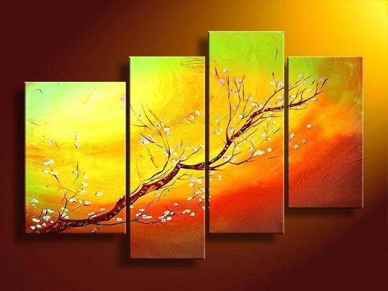 Branch of Plum Tree Flower, 4 Piece Canvas Art, Painting for Sale, Bedroom Canvas Painting-Silvia Home Craft