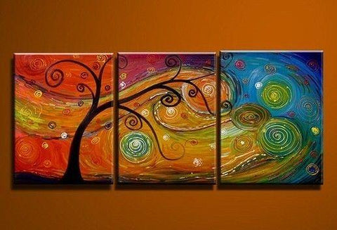 Tree of Life Painting, Abstract Art Painting, 3 Piece Canvas Art, Canvas Painting, Large Group Painting-Silvia Home Craft