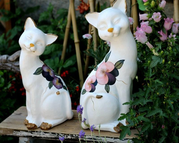 Lovely Cat Statues, Sitting Cats Resin Statue for Garden Ornament, Villa Outdoor Decor Gardening Ideas, Garden Courtyard Decoration, House Warming Gift-Silvia Home Craft