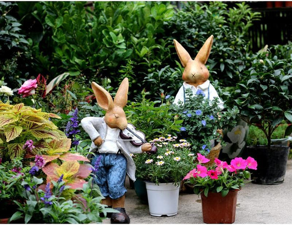 Garden Courtyard Ornament, Large Rabbit Statue for Garden, Bunny Flower Pot, Villa Outdoor Decor Gardening Ideas, House Warming Gift-Silvia Home Craft