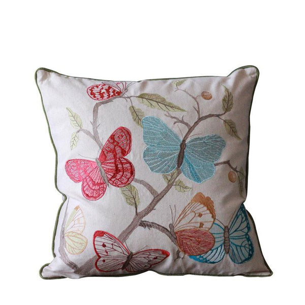 Beautiful Embroider Butterfly Cotton and linen Pillow Cover, Decorative Throw Pillows, Decorative Sofa Pillows, Decorative Pillows for Couch-Silvia Home Craft