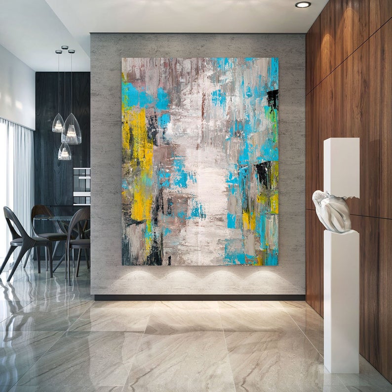 Large Acrylic Painting, Huge Paintings for Dining Room, Hand Painted Wall Art Painting, Modern Canvas Artwork-Silvia Home Craft