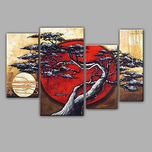 4 Piece Canvas Paintings, Tree Paintings, Moon and Tree Painting, Buy Art Online, Large Painting for Sale, Living Room Acrylic Paintings-Silvia Home Craft