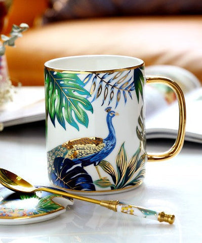 Peacock Porcelain Cups, Large Capacity Jungle Animal Porcelain Mugs, Unique Ceramic Mugs in Gift Box, Creative Ceramic Mugs for Office-Silvia Home Craft