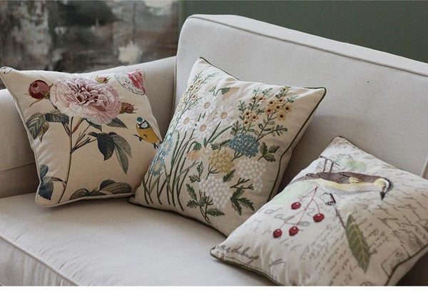Flower Decorative Throw Pillows, Decorative Pillows for Sofa, Embroider Flower Cotton and linen Pillow Cover, Farmhouse Decorative Pillows-Silvia Home Craft