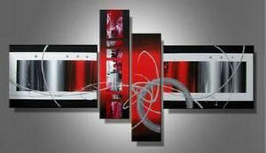 Red Abstract Acrylic Art, Simple Modern Art, Large Painting for Living Room, Large Canvas Art Painting, 4 Piece Wall Art, Buy Painting Online-Silvia Home Craft