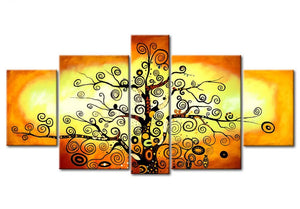 5 Piece Canvas Paintings, Tree of Life Painting, Abstract Acrylic Painting, Large Painting for Living Room, Acrylic Painting on Canvas-Silvia Home Craft