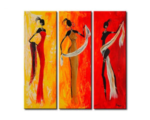 African Girls, 3 Piece Wall Painting, African Acrylic Paintings, African Woman Painting, Wall Art Paintings-Silvia Home Craft