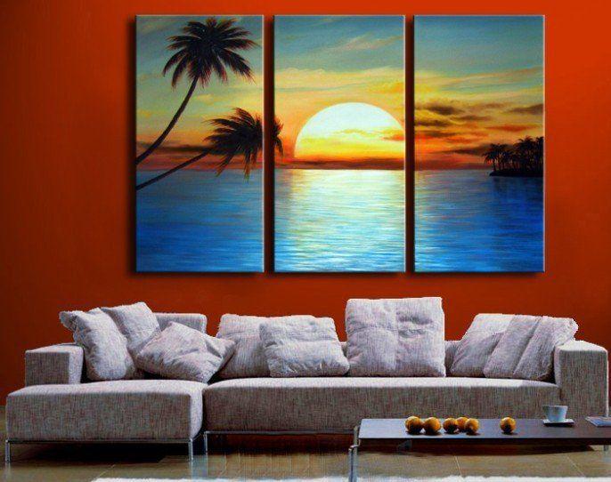 Landscape Painting, Sunrise Painting, 3 Piece Painting, Acrylic Painting on Canvas, Wall Art Paintings-Silvia Home Craft