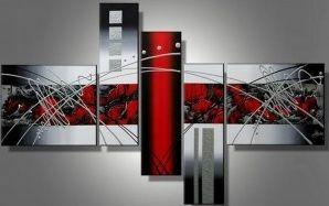 Red and Black Canvas Painting, Abstract Painting, Huge Wall Art, Acrylic Art, 5 Piece Wall Painting-Silvia Home Craft