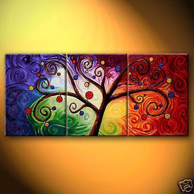 Large Canvas Painting, 3 Piece Canvas Art, Tree of Life Painting, Hand Painted Canvas Art, Acrylic Painting on Canvas-Silvia Home Craft