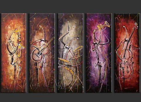 5 Piece Abstract Painting, Musician Painting, Music Painting, Acrylic Canvas Painting, Modern Paintings for Living Room-Silvia Home Craft