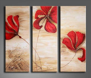 Acrylic Flower Paintings, Acrylic Wall Art Painting, Red Flower Painting, Modern Contemporary Paintings-Silvia Home Craft