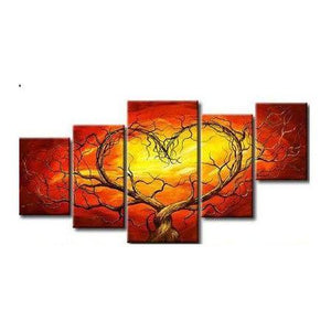 5 Piece Canvas Artwork, Tree of Life Painting, Acrylic Painting on Canvas, Abstract Art of Love, Extra Large Art Painting-Silvia Home Craft