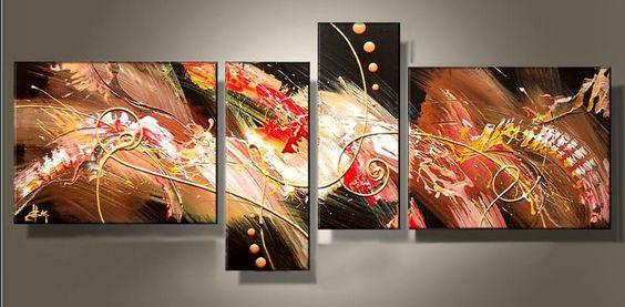 Abstract Acrylic Painting, 4 Piece Paintings, Paintings for Living Room, Large Painting Above Sofa, Modern Wall Art Paintings-Silvia Home Craft