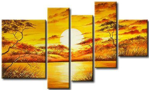 African Big Tree Painting, Living Room Room Wall Art, 5 Piece Canvas Painting, Abstract Painting-Silvia Home Craft