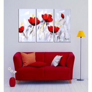 Bedroom Wall Art Painting, Acrylic Flower Paintings, Red Flower Painting, Abstract Flower Artwork-Silvia Home Craft