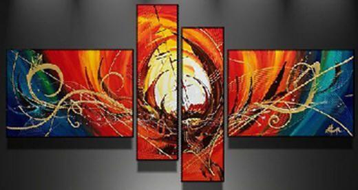 Red Canvas Art Painting, Abstract Acrylic Art, 4 Piece Abstract Art Paintings, Large Painting on Canvas, Buy Painting Online-Silvia Home Craft